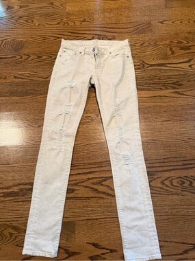 7 For All Mankind Skinny Ripped Jeans - Light Cream